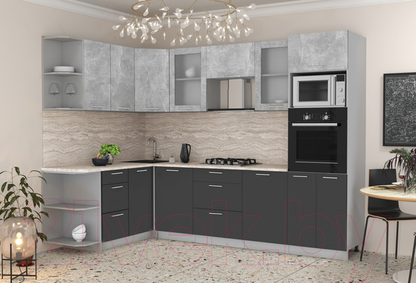 Изображение товара Кухонный гарнитур Интерлиния Мила 1.68x2.8 левая (бетон/антрацит/травертин)