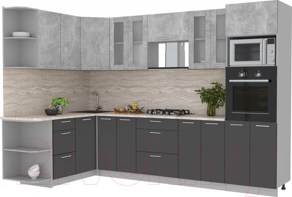 Изображение товара Кухонный гарнитур Интерлиния Мила 1.68x3.0 левая (бетон/антрацит/травертин)