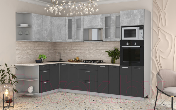 Изображение товара Кухонный гарнитур Интерлиния Мила 1.68x3.0 левая (бетон/антрацит/травертин)