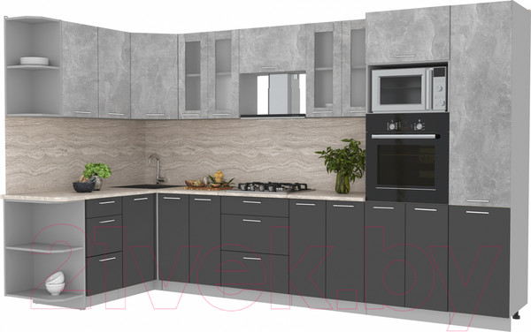 Изображение товара Кухонный гарнитур Интерлиния Мила 1.68x3.4 левая (бетон/антрацит/травертин)