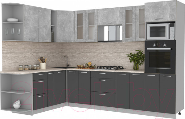 Изображение товара Кухонный гарнитур Интерлиния Мила 1.88x3.0 левая (бетон/антрацит/травертин)