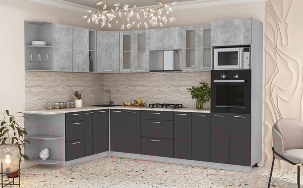 Изображение товара Кухонный гарнитур Интерлиния Мила 1.88x3.0 левая (бетон/антрацит/травертин)