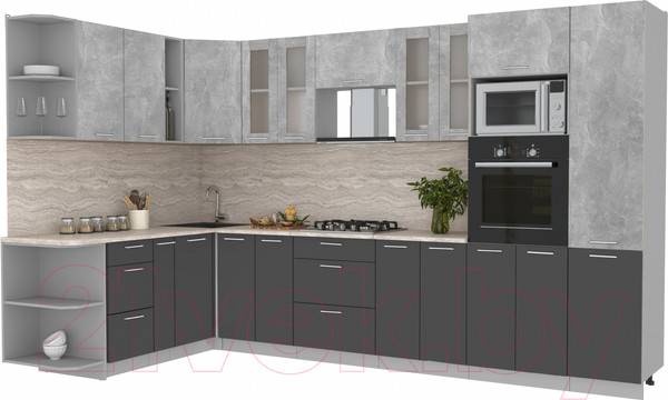 Изображение товара Кухонный гарнитур Интерлиния Мила 1.88x3.4 левая (бетон/антрацит/травертин)