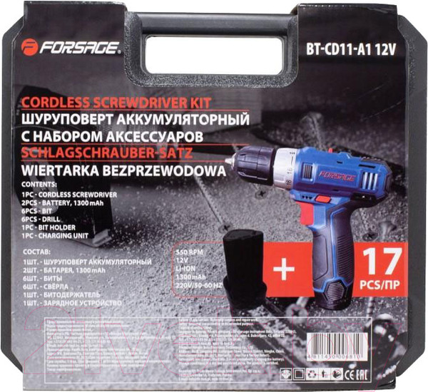 Изображение товара Аккумуляторная дрель-шуруповерт Forsage F-BT-CD11(50517) (с набором аксессуаров)