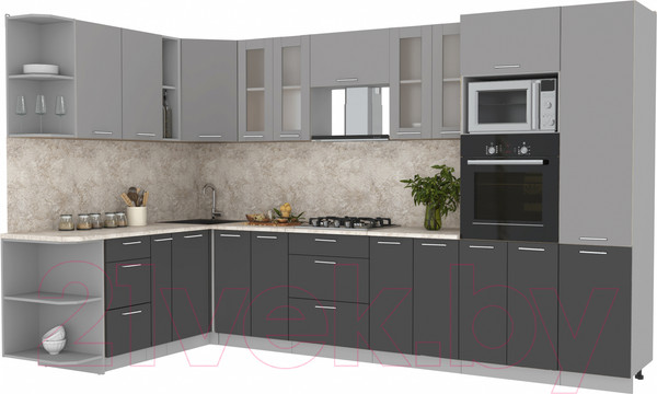 Изображение товара Кухонный гарнитур Интерлиния Мила 1.88x3.4 левая (серебристый/антрацит/опал светлый)