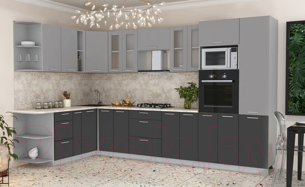 Изображение товара Кухонный гарнитур Интерлиния Мила 1.88x3.4 левая (серебристый/антрацит/опал светлый)