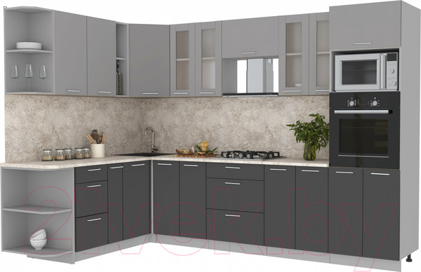 Изображение товара Кухонный гарнитур Интерлиния Мила 1.88x3.0 левая (серебристый/антрацит/опал светлый)