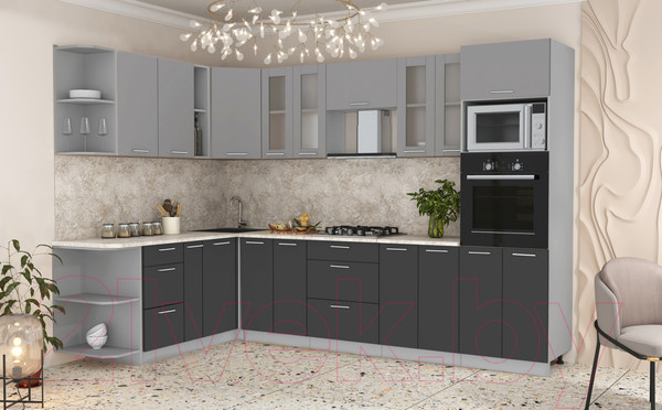 Изображение товара Кухонный гарнитур Интерлиния Мила 1.88x3.0 левая (серебристый/антрацит/опал светлый)