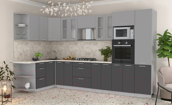 Изображение товара Кухонный гарнитур Интерлиния Мила 1.68x3.4 левая (серебристый/антрацит/опал светлый)