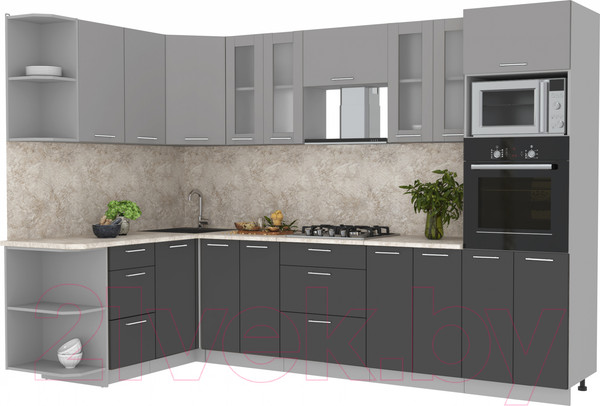 Изображение товара Кухонный гарнитур Интерлиния Мила 1.68x3.0 левая (серебристый/антрацит/опал светлый)