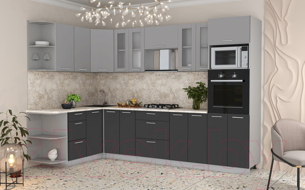 Изображение товара Кухонный гарнитур Интерлиния Мила 1.68x3.0 левая (серебристый/антрацит/опал светлый)