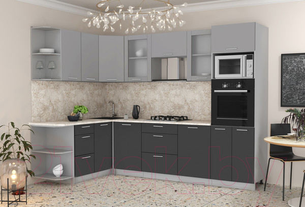 Изображение товара Кухонный гарнитур Интерлиния Мила 1.68x2.8 левая (серебристый/антрацит/опал светлый)