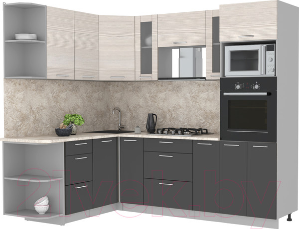 Изображение товара Кухонный гарнитур Интерлиния Мила 1.68x2.4 левая (вудлайн кремовый/антрацит/опал светлый)