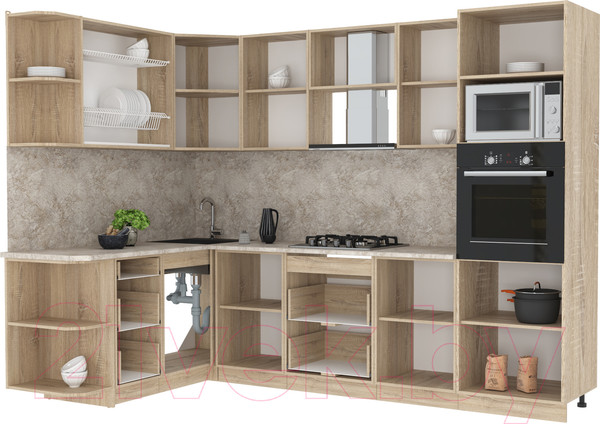 Изображение товара Кухонный гарнитур Интерлиния Мила 1.68x2.8 левая (вудлайн кремовый/антрацит/опал светлый)