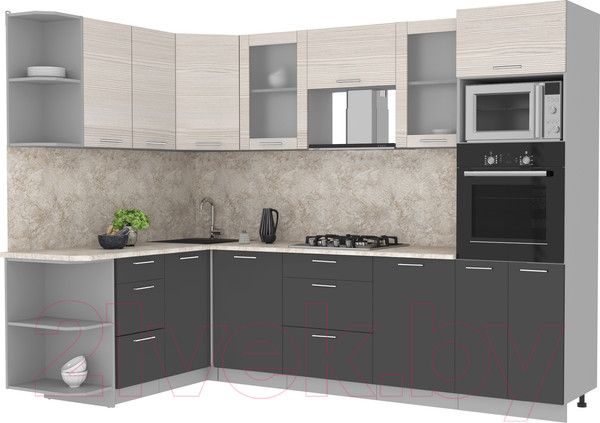 Изображение товара Кухонный гарнитур Интерлиния Мила 1.68x2.8 левая (вудлайн кремовый/антрацит/опал светлый)