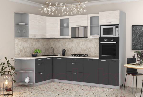 Изображение товара Кухонный гарнитур Интерлиния Мила 1.68x2.8 левая (вудлайн кремовый/антрацит/опал светлый)