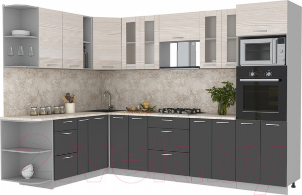 Изображение товара Кухонный гарнитур Интерлиния Мила 1.88x3.0 левая (вудлайн кремовый/антрацит/опал светлый)