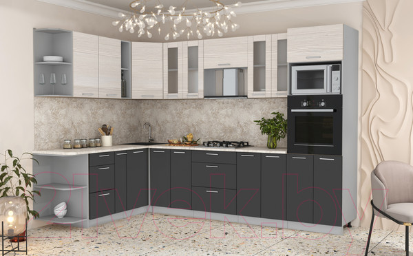 Изображение товара Кухонный гарнитур Интерлиния Мила 1.88x3.0 левая (вудлайн кремовый/антрацит/опал светлый)