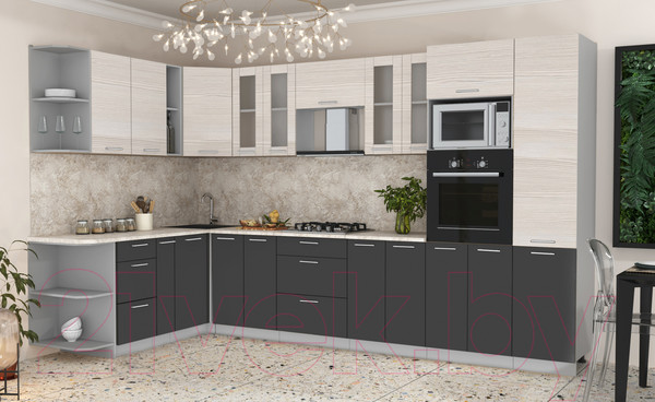 Изображение товара Кухонный гарнитур Интерлиния Мила 1.88x3.4 левая (вудлайн кремовый/антрацит/опал светлый)