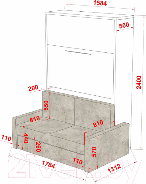 Изображение товара Комплект мебели трансформер Макс Стайл Fidji Sofa Egger 140x200x36 (серый асфальт U732 ST9)