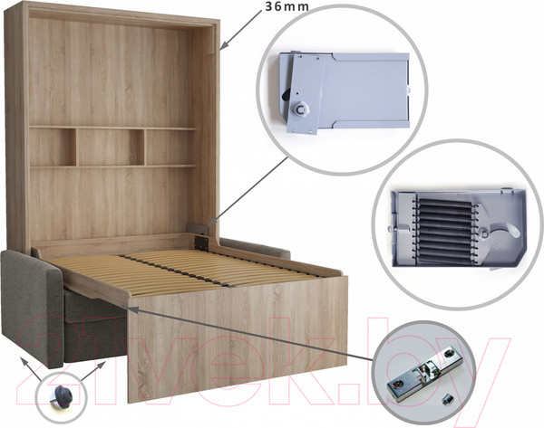 Изображение товара Комплект мебели трансформер Макс Стайл Fidji Sofa Egger 140x200x36 (серый асфальт U732 ST9)