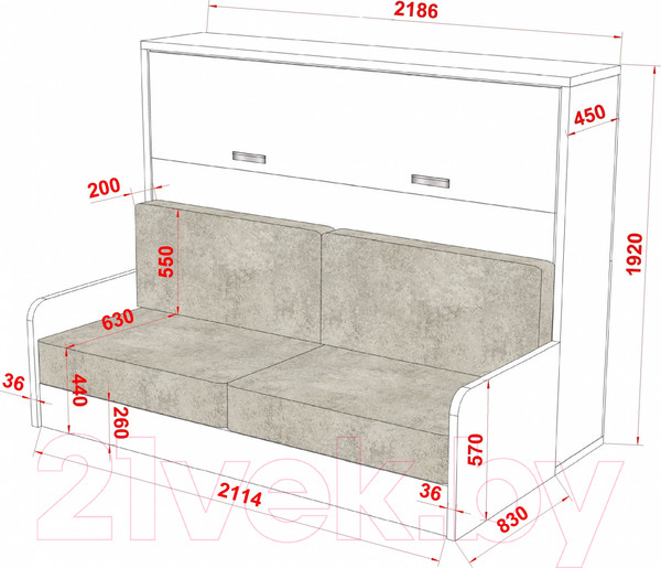 Изображение товара Шкаф-кровать трансформер Макс Стайл Bora 36мм 140x200 Sofa (светло-серый U708 ST9)