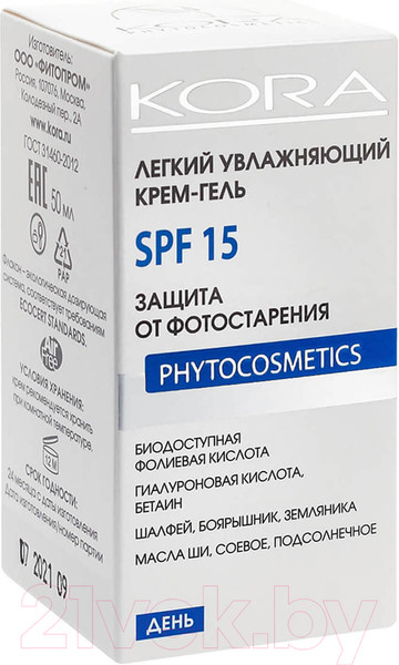 Изображение товара Крем для лица Kora Гель Увлажняющий SPF15 Защита от фотостарения (50мл)