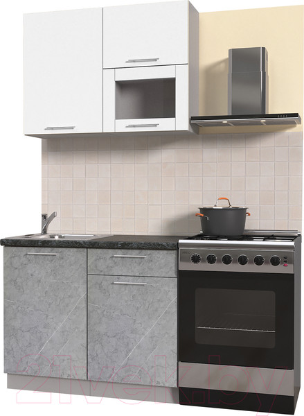 Изображение товара Кухонный гарнитур Интерлиния Мила Пластик 1.0 В (мрамор/белый/кастилло темный)