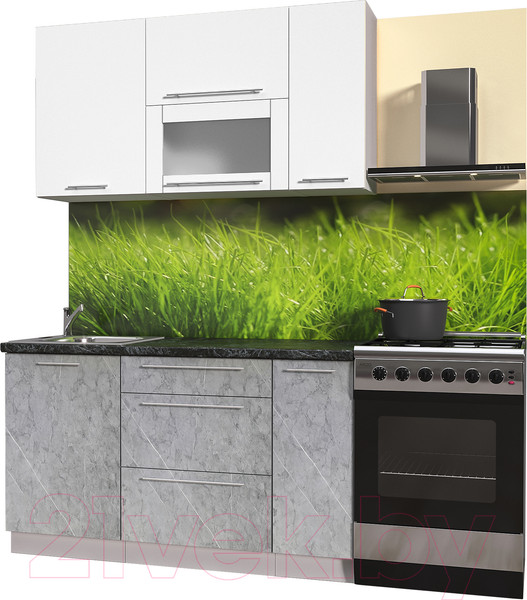 Изображение товара Кухонный гарнитур Интерлиния Мила Пластик 1.4 В (мрамор/белый/кастилло темный)