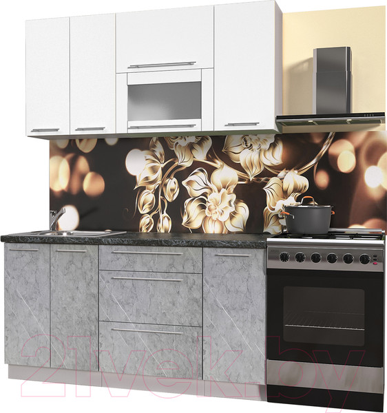 Изображение товара Кухонный гарнитур Интерлиния Мила Пластик 1.6 В (мрамор/белый/кастилло темный)