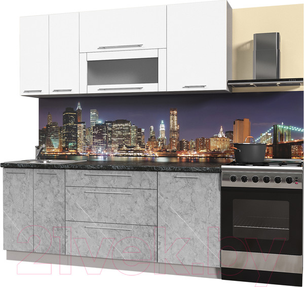 Изображение товара Кухонный гарнитур Интерлиния Мила Пластик 1.9 В (мрамор/белый/кастилло темный)