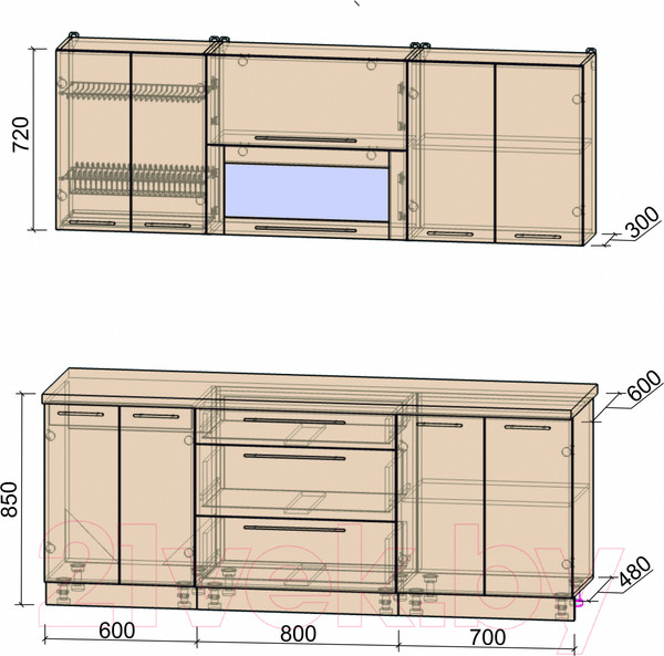Изображение товара Кухонный гарнитур Интерлиния Мила Пластик 2.1 В (мрамор/белый/кастилло темный)
