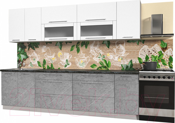Изображение товара Кухонный гарнитур Интерлиния Мила Пластик 2.9 В (мрамор/белый/кастилло темный)