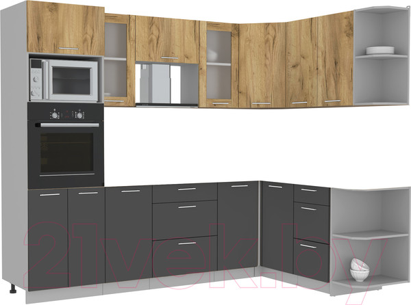 Изображение товара Кухонный гарнитур Интерлиния Мила 1.68x2.6 правая (дуб золотой/антрацит/дуб бунратти)