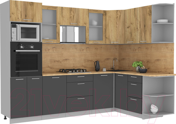 Изображение товара Кухонный гарнитур Интерлиния Мила 1.68x2.8 правая (дуб золотой/антрацит/дуб бунратти)