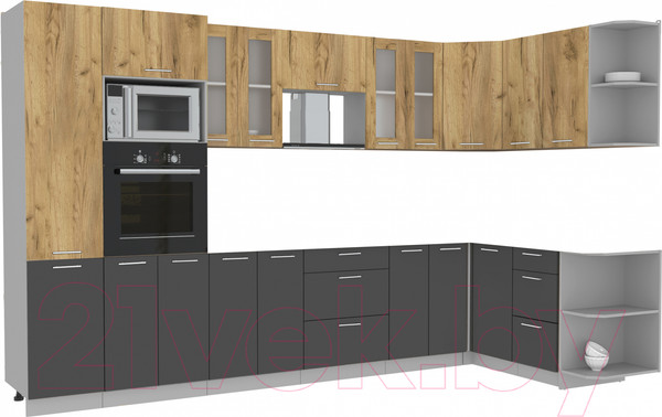 Изображение товара Кухонный гарнитур Интерлиния Мила 1.68x3.4 правая (дуб золотой/антрацит/дуб бунратти)