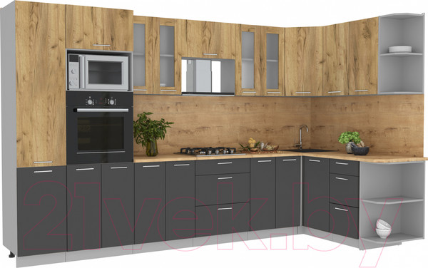 Изображение товара Кухонный гарнитур Интерлиния Мила 1.68x3.4 правая (дуб золотой/антрацит/дуб бунратти)