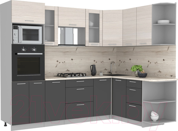 Изображение товара Кухонный гарнитур Интерлиния Мила 1.68x2.6 правая (вудлайн кремовый/антрацит/бискайская сосна)