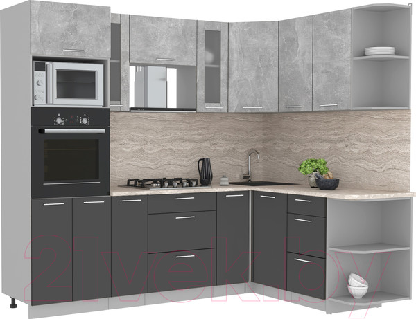 Изображение товара Кухонный гарнитур Интерлиния Мила 1.68x2.4 правая (бетон/антрацит/травертин)