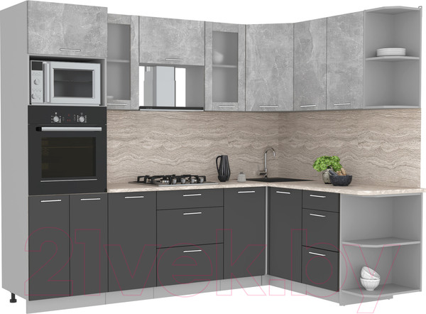 Изображение товара Кухонный гарнитур Интерлиния Мила 1.68x2.6 правая (бетон/антрацит/травертин)