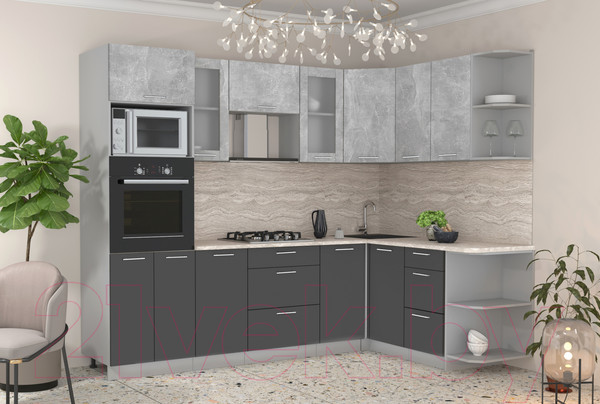 Изображение товара Кухонный гарнитур Интерлиния Мила 1.68x2.6 правая (бетон/антрацит/травертин)