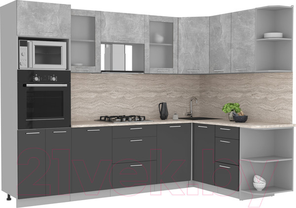 Изображение товара Кухонный гарнитур Интерлиния Мила 1.68x2.8 правая (бетон/антрацит/травертин)