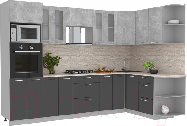 Изображение товара Кухонный гарнитур Интерлиния Мила 1.68x3.0 правая (бетон/антрацит/травертин)