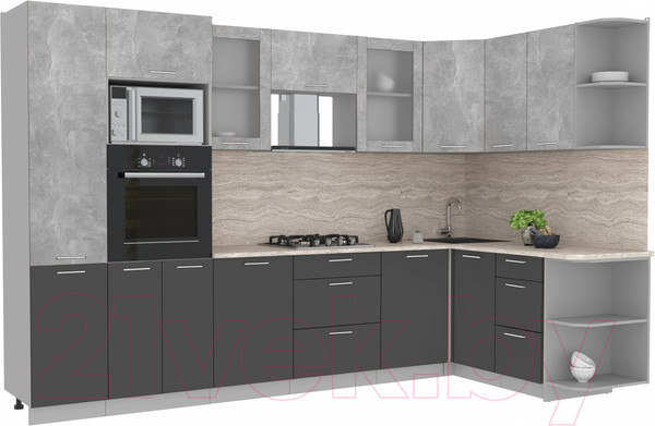 Изображение товара Кухонный гарнитур Интерлиния Мила 1.68x3.2 правая (бетон/антрацит/травертин)