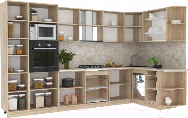 Изображение товара Кухонный гарнитур Интерлиния Мила 1.68x3.4 правая (бетон/антрацит/травертин)