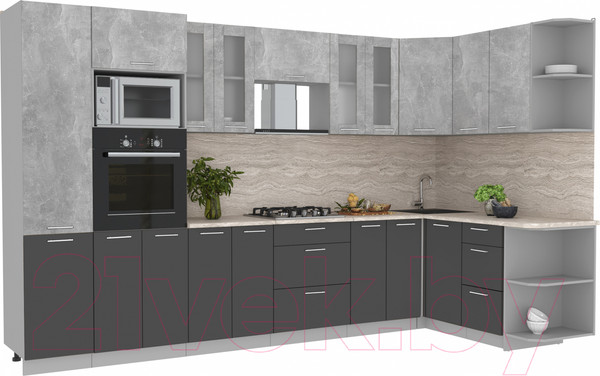 Изображение товара Кухонный гарнитур Интерлиния Мила 1.68x3.4 правая (бетон/антрацит/травертин)