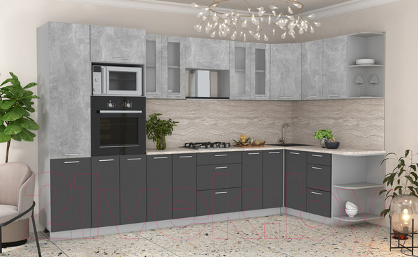 Изображение товара Кухонный гарнитур Интерлиния Мила 1.68x3.4 правая (бетон/антрацит/травертин)