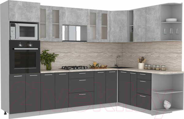 Изображение товара Кухонный гарнитур Интерлиния Мила 1.88x3.0 правая (бетон/антрацит/травертин)