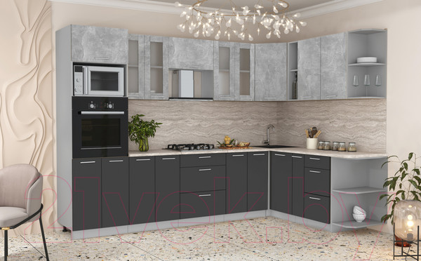 Изображение товара Кухонный гарнитур Интерлиния Мила 1.88x3.0 правая (бетон/антрацит/травертин)