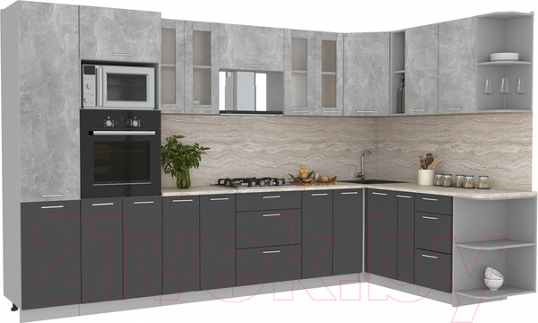 Изображение товара Кухонный гарнитур Интерлиния Мила 1.88x3.4 правая (бетон/антрацит/травертин)